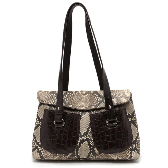 Colombo Via Della Spiga Leather Snakeskin Shoulder Bag Croc Embossed Italy Brown - Picture 15 of 15